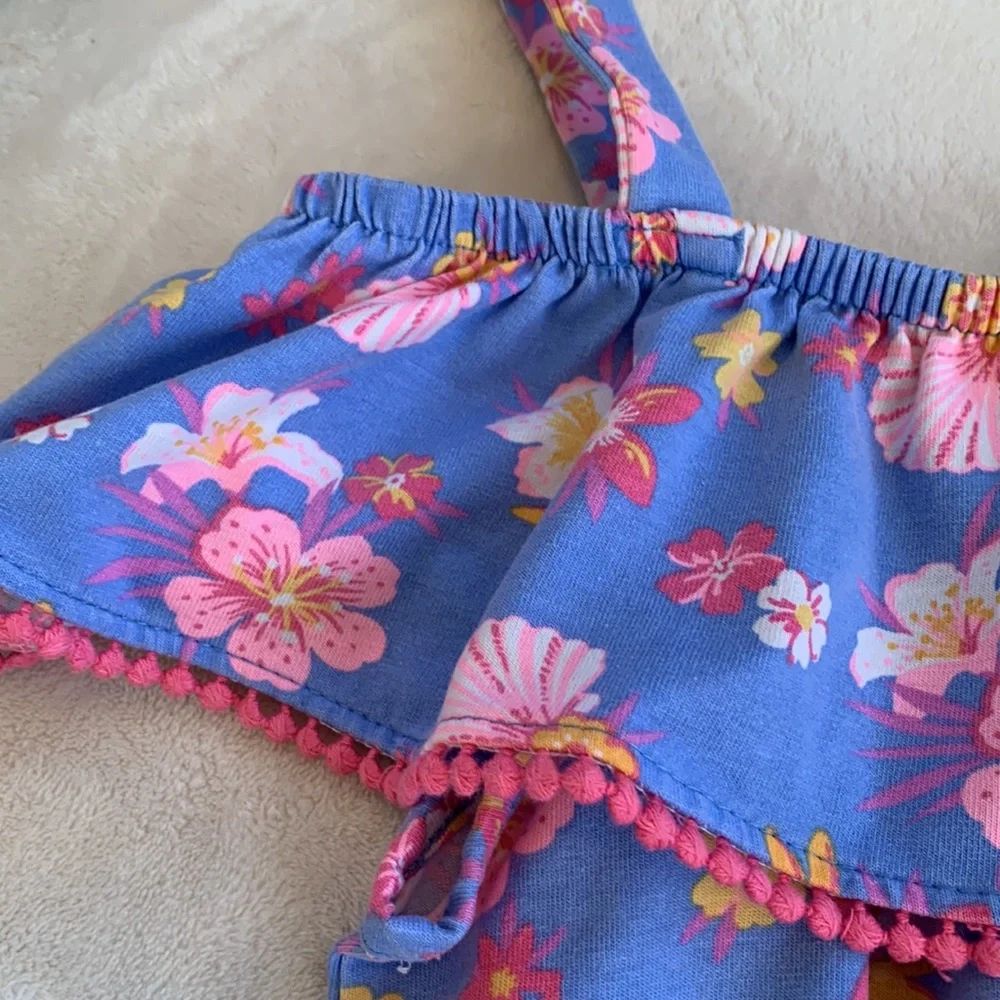 Tommy Bahama Blue Tropical Romper EUC Floral & Shells